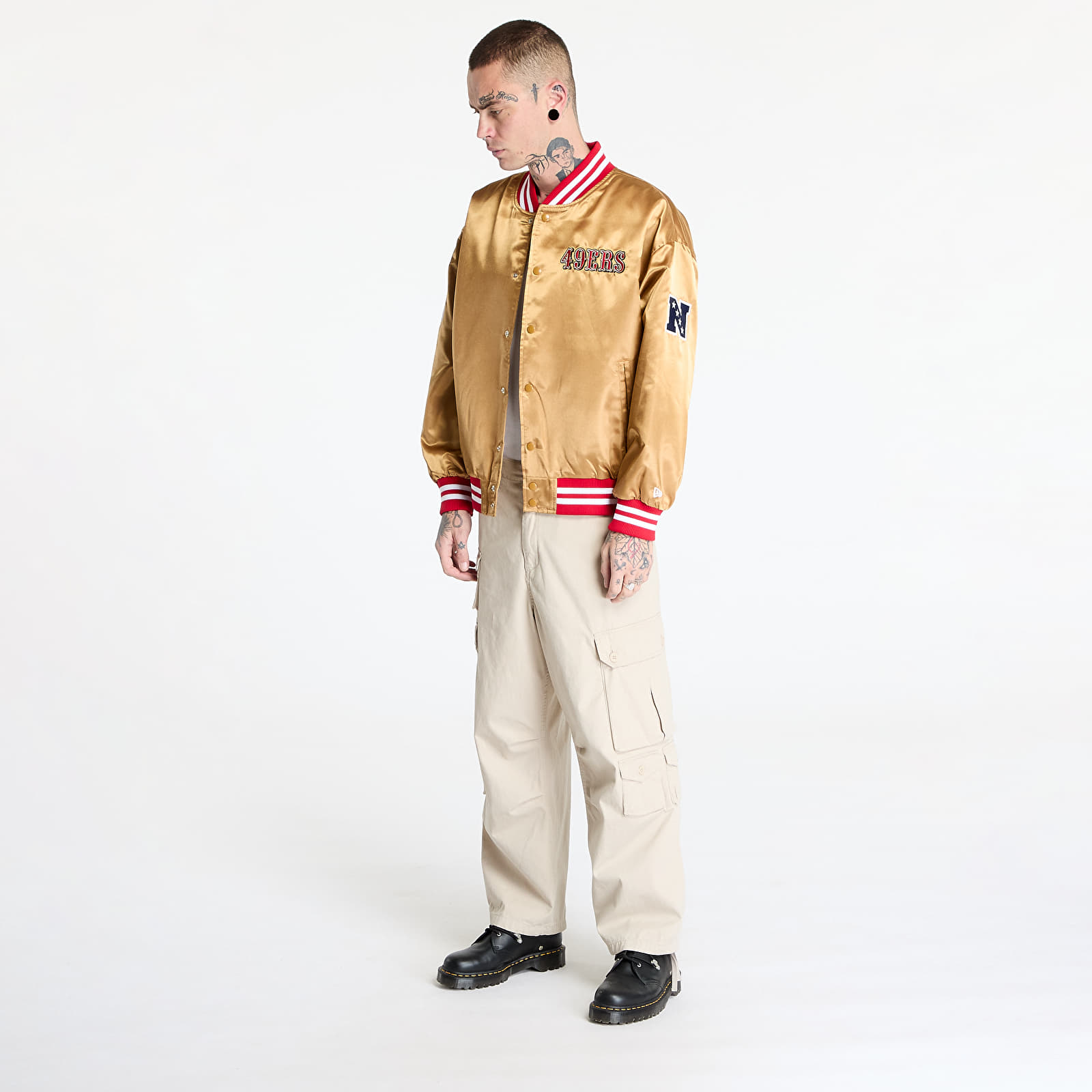 Men's bombers New Era San Francisco 49Ers NFL Beige Satin Bomber Jacket UNISEX Bronze/ Scarlet