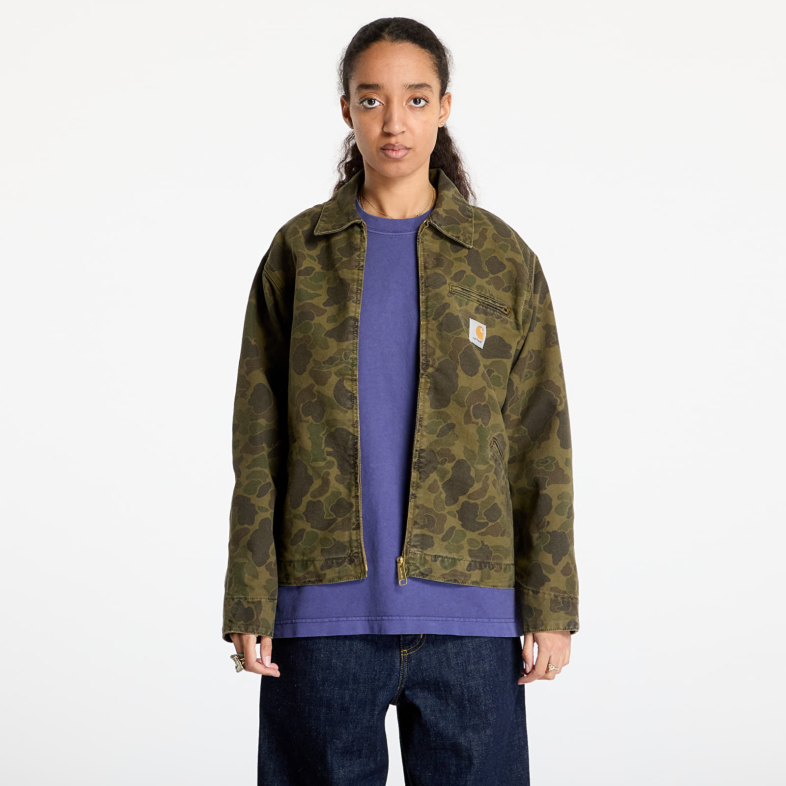 Kurtki męskie Carhartt WIP Duck Detroit Jacket UNISEX Camo Duck/ Green/ Office Green Garment Dyed
