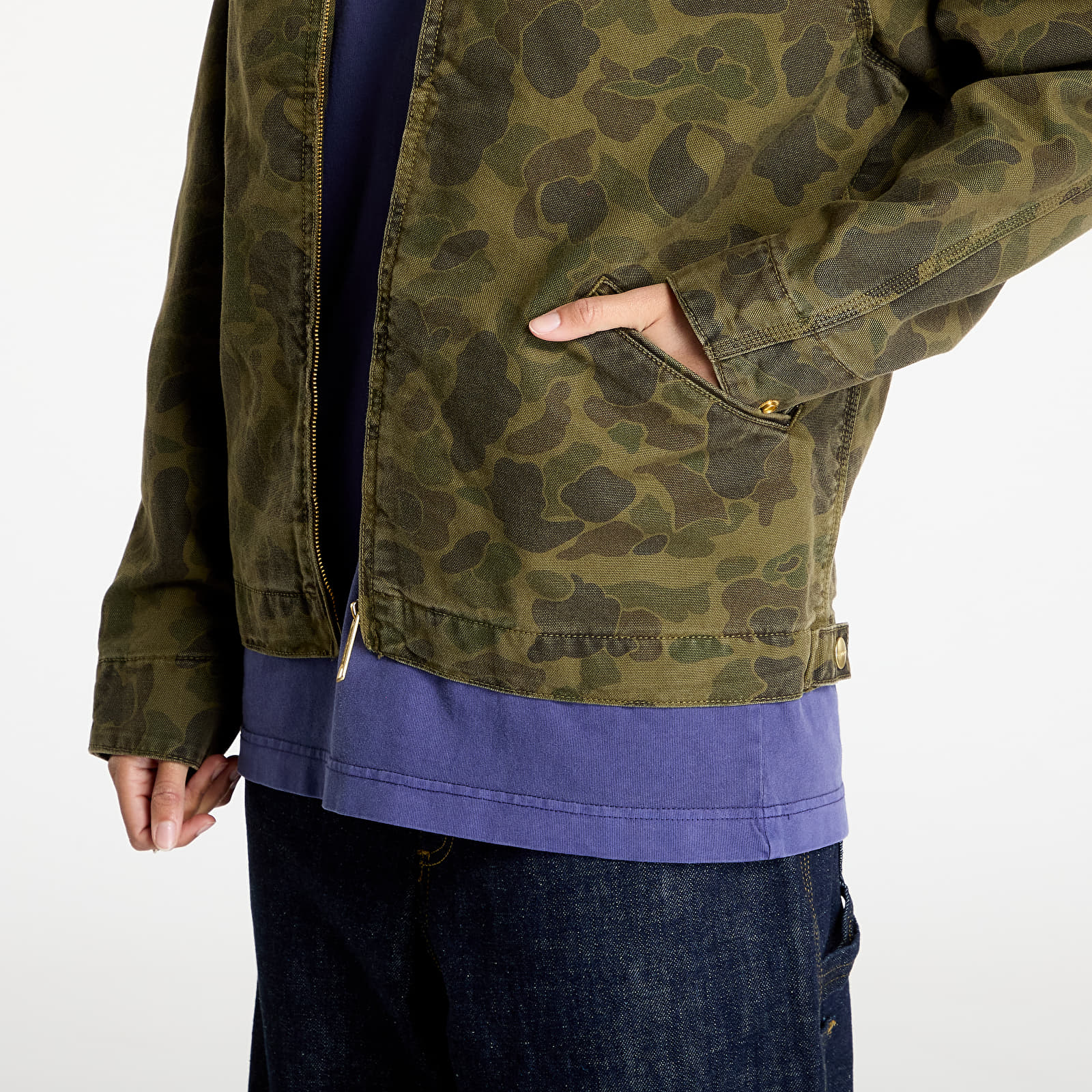 Kurtki męskie Carhartt WIP Duck Detroit Jacket UNISEX Camo Duck/ Green/ Office Green Garment Dyed