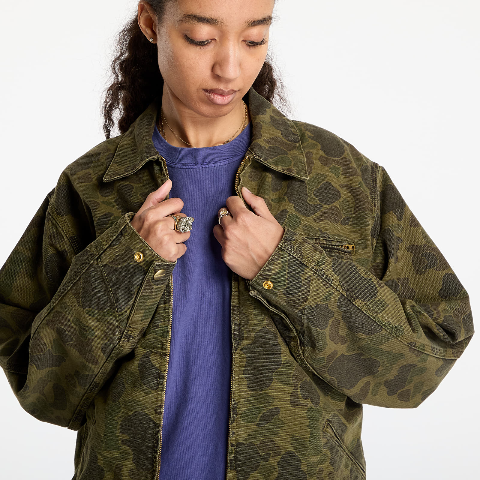 Kurtki męskie Carhartt WIP Duck Detroit Jacket UNISEX Camo Duck/ Green/ Office Green Garment Dyed