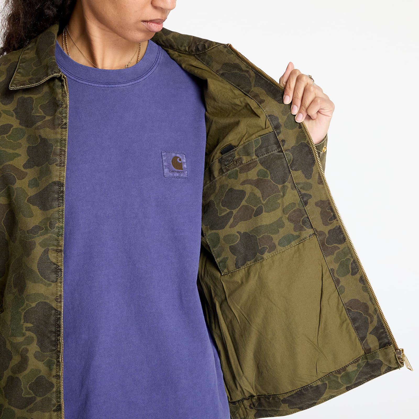 Kurtki męskie Carhartt WIP Duck Detroit Jacket UNISEX Camo Duck/ Green/ Office Green Garment Dyed