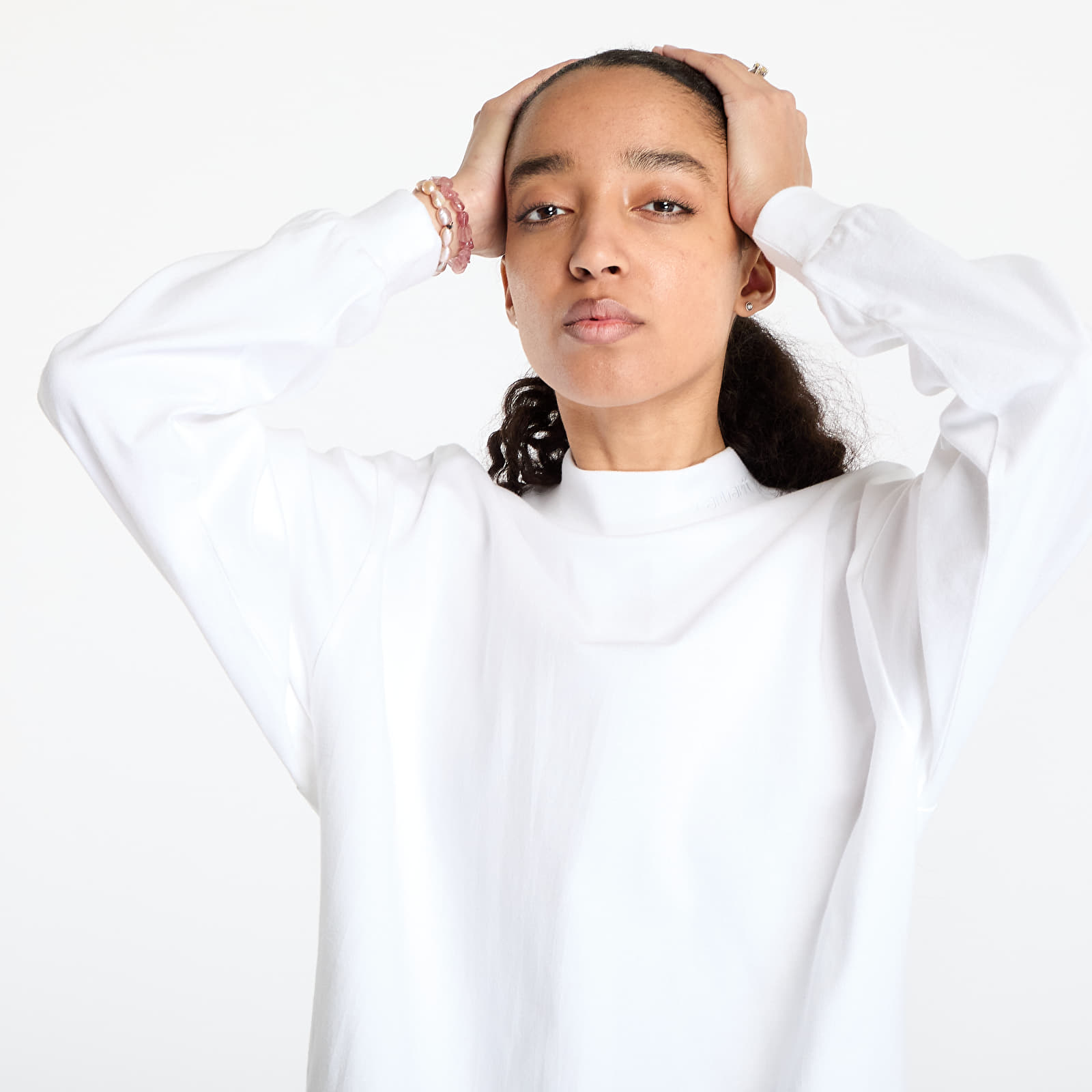 Moške majice Carhartt WIP Long Sleeve Script Mockneck T-Shirt UNISEX White