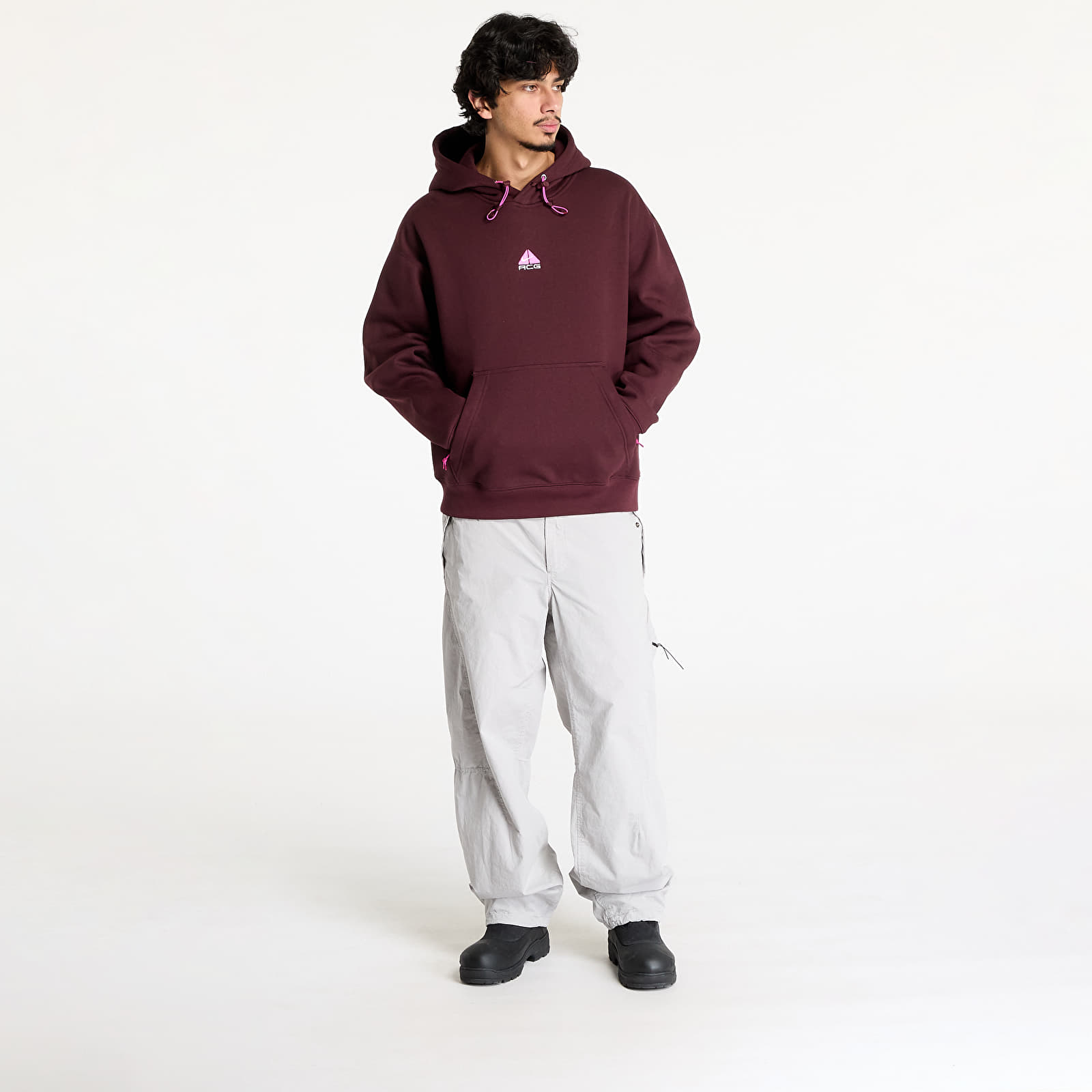 Sudaderas de hombre Nike ACG Therma-FIT Fleece Pullover Hoodie UNISEX Burgundy Crush/ Summit White