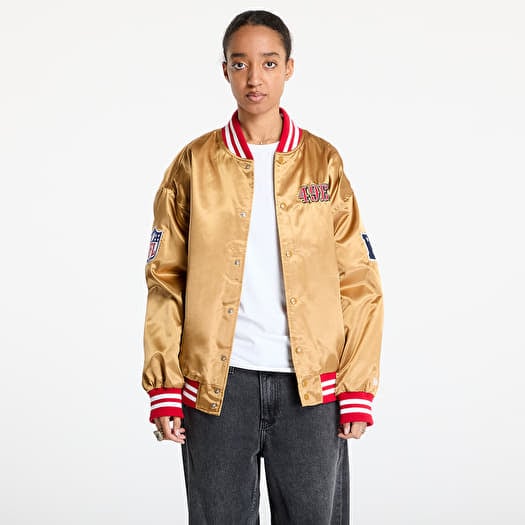 New Era San Francisco 49Ers NFL Beige Satin Bomber Jacket UNISEX Bronze/ Scarlet