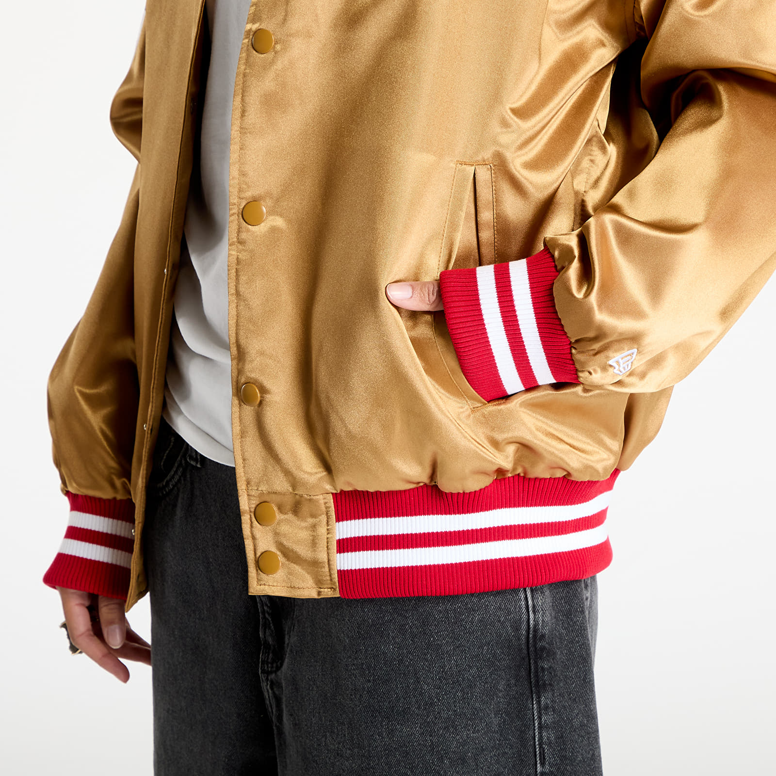 Men's bombers New Era San Francisco 49Ers NFL Beige Satin Bomber Jacket UNISEX Bronze/ Scarlet
