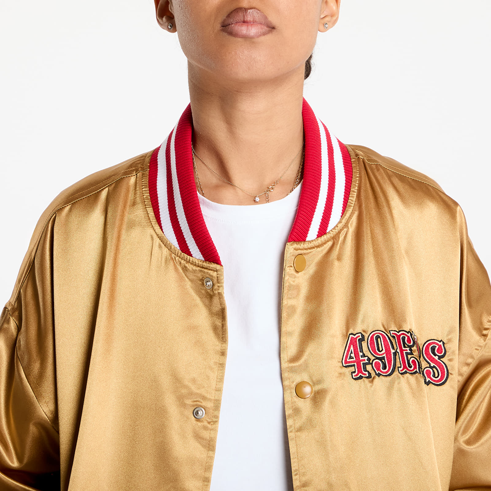 Men's bombers New Era San Francisco 49Ers NFL Beige Satin Bomber Jacket UNISEX Bronze/ Scarlet