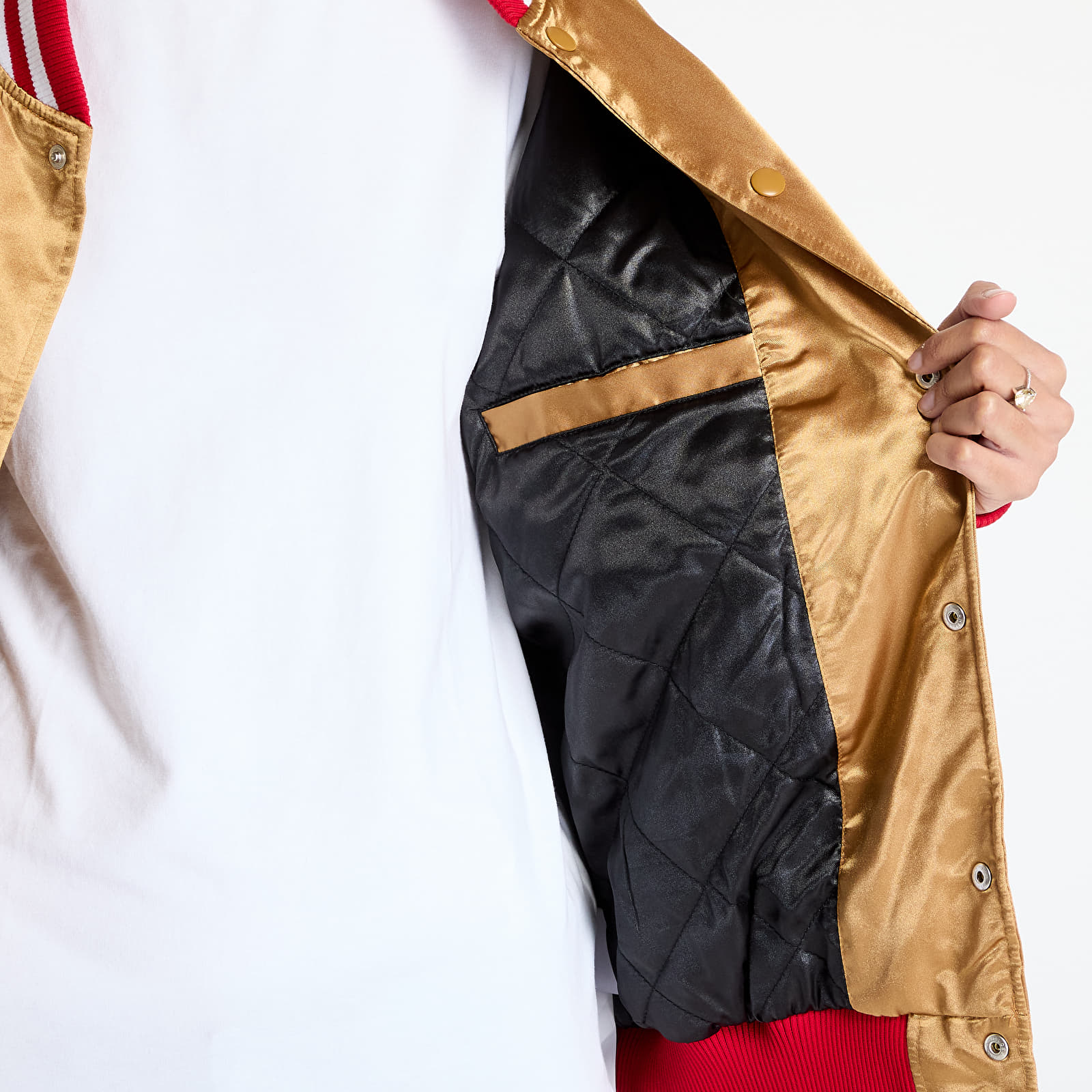 Men's bombers New Era San Francisco 49Ers NFL Beige Satin Bomber Jacket UNISEX Bronze/ Scarlet