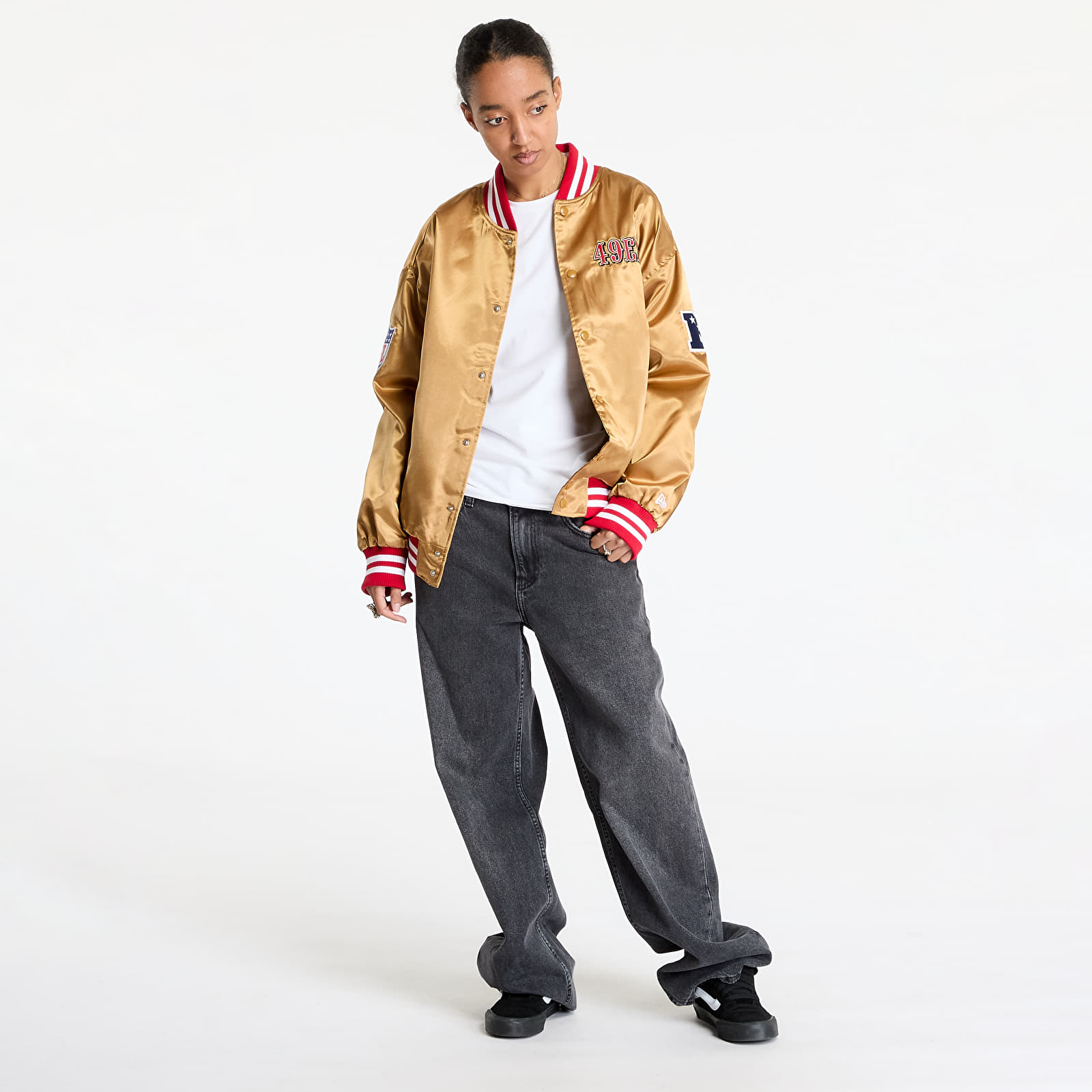 Men's bombers New Era San Francisco 49Ers NFL Beige Satin Bomber Jacket UNISEX Bronze/ Scarlet