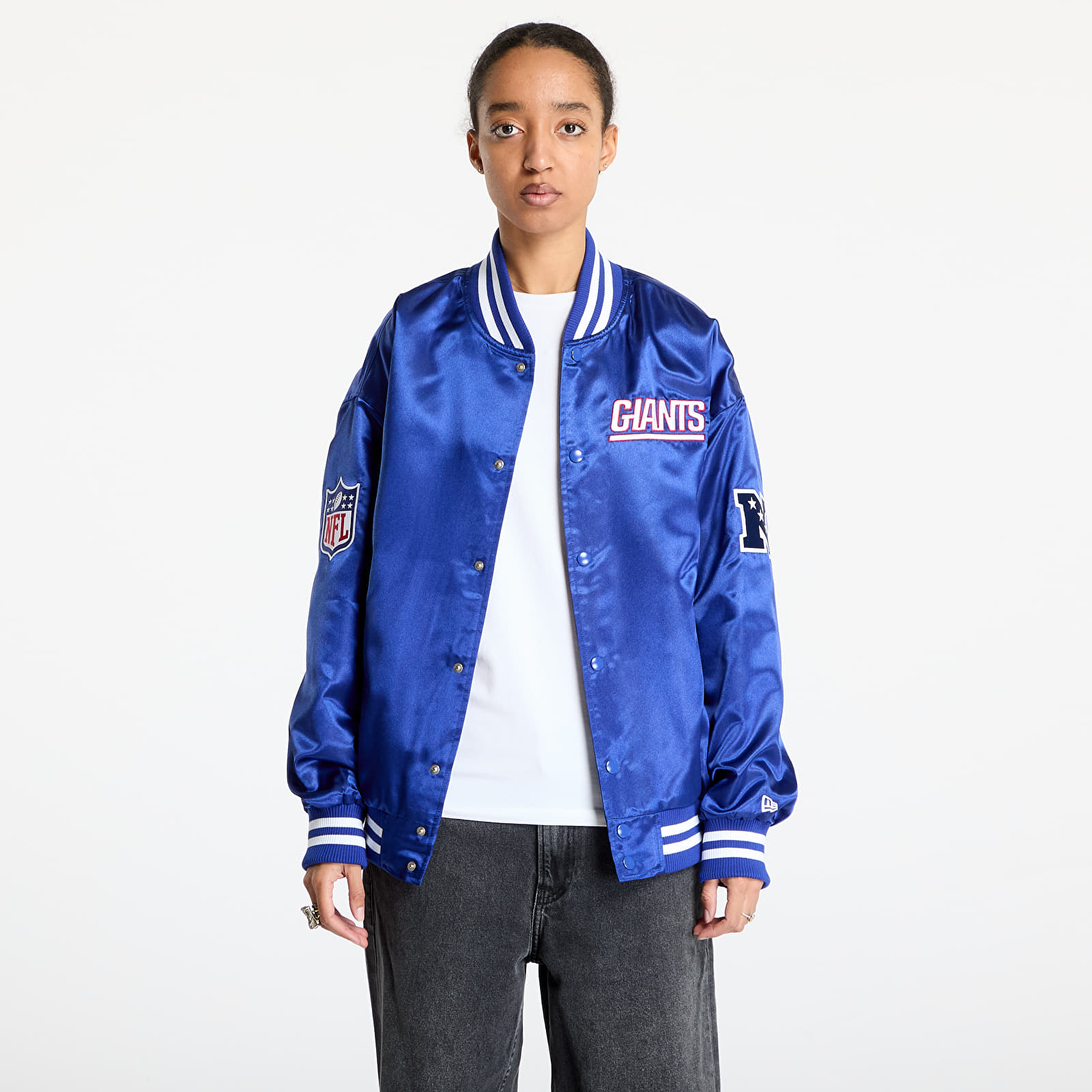 Men's bombers New Era New York Giants NFL Satin Bomber Jacket UNISEX Calming Blue/ White