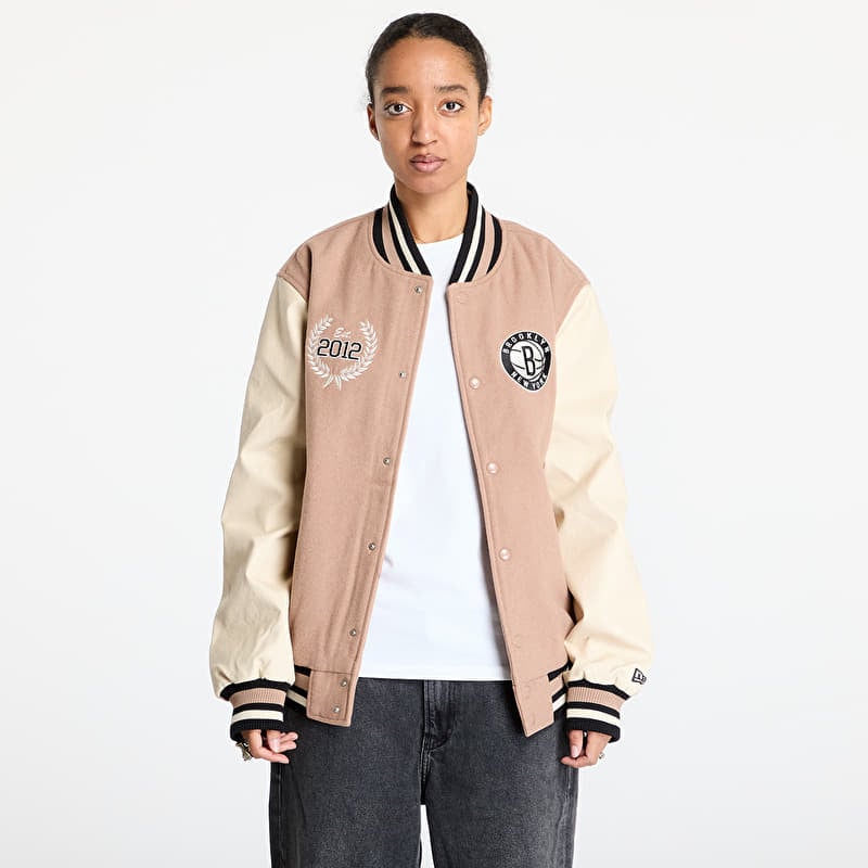 Bomber New Era Brooklyn Nets NBA Lifestyle Beige Varsity Jacket UNISEX Beige