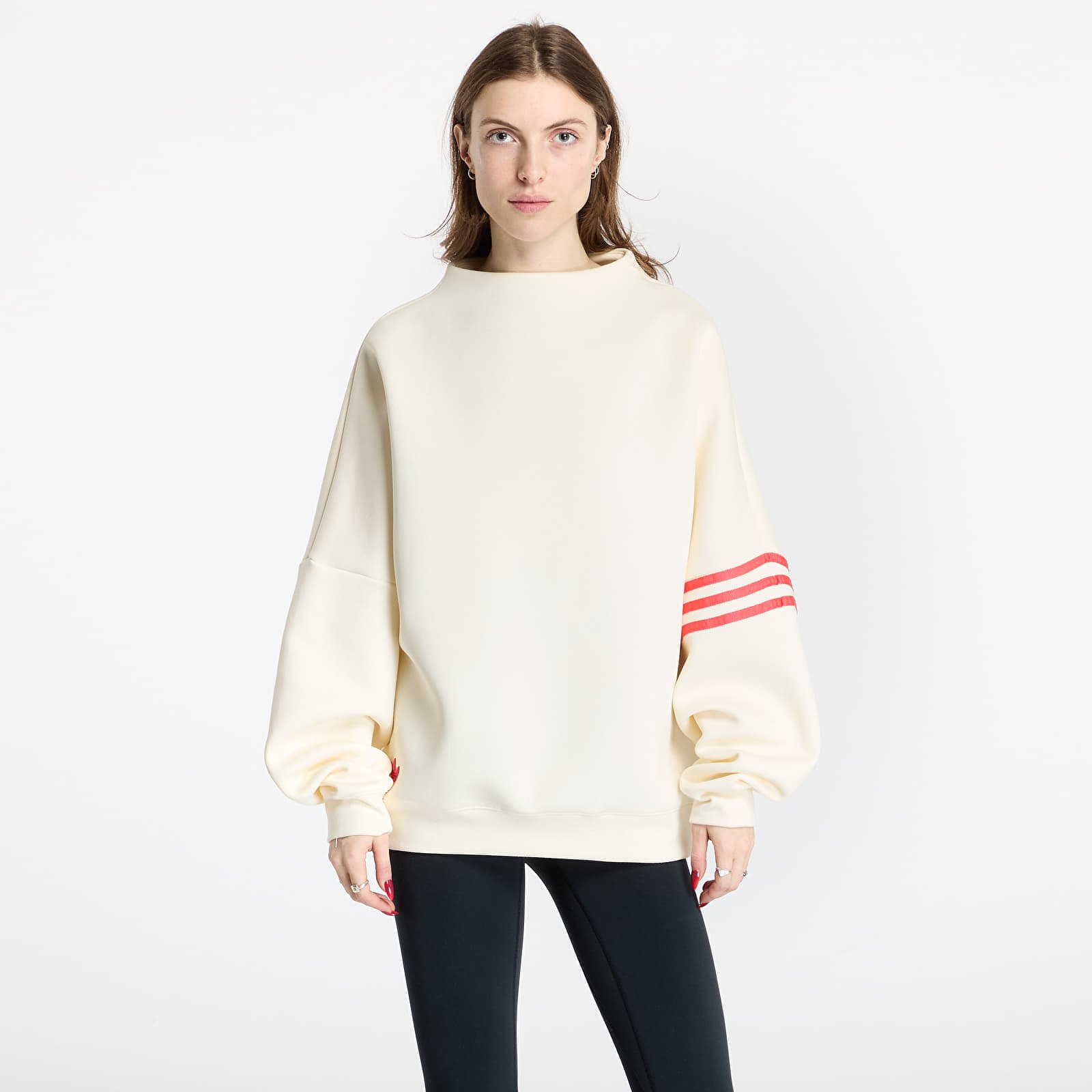 Hanorac adidas Neuclassics Oversized Mock Neck Sweatshirt Cream White/ Real Coral