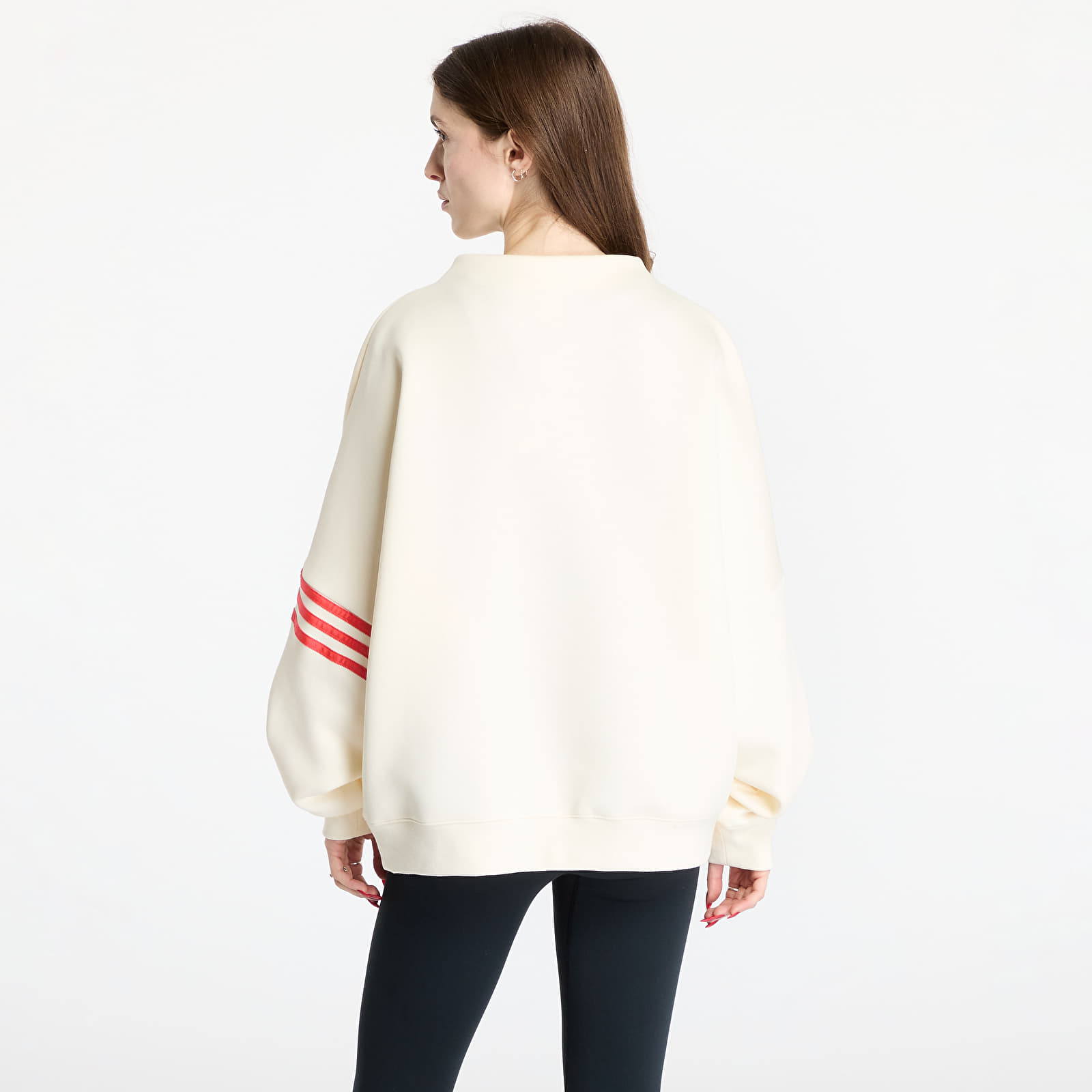 Women's Sweatshirts adidas Neuclassics Oversized Mock Neck Sweatshirt Cream White/ Real Coral