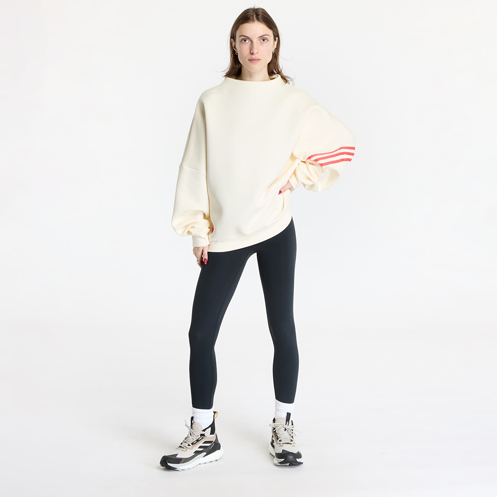 Women's Sweatshirts adidas Neuclassics Oversized Mock Neck Sweatshirt Cream White/ Real Coral
