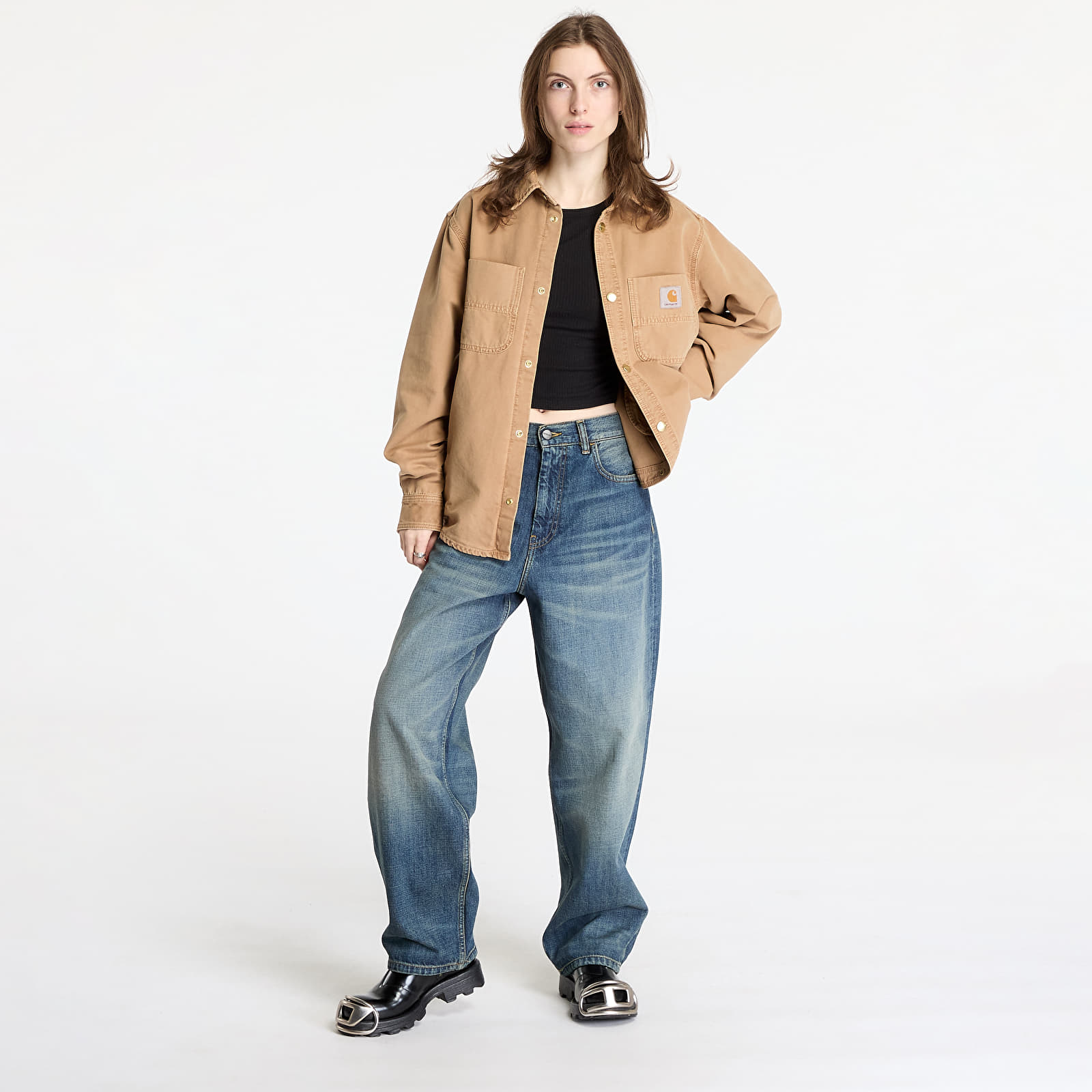 Camisas para hombre Carhartt WIP Conro Shirt Jac UNISEX Peanut Stone Dyed