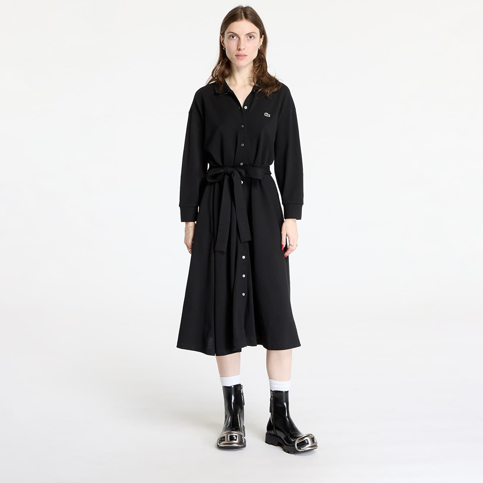 Kjoler LACOSTE Relaxed Fit Piqué Polo Dress Black