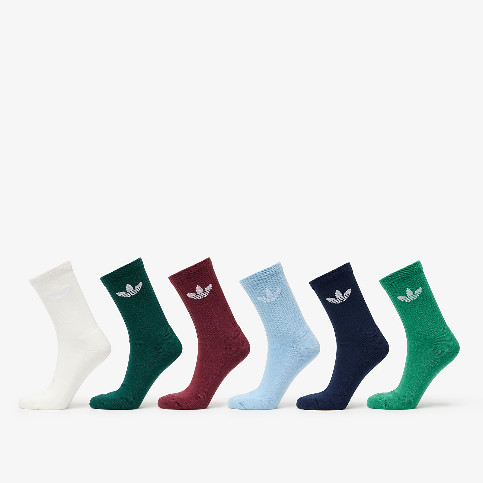 Men's socks adidas Trefoil Crew Sock Cushion 6-Pack Off White/ Semi Court Green/ Collegiate Green