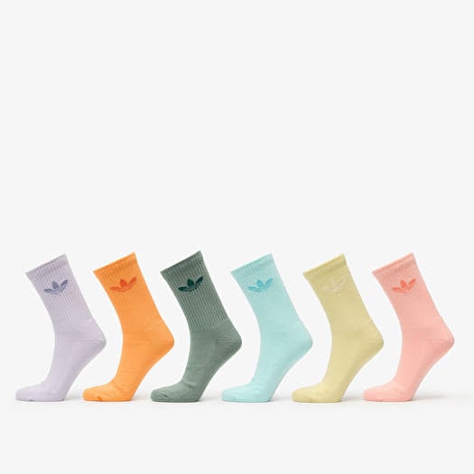 adidas Trefoil Crew Cushion Socks 6-Pack Silver Green/ Glow Pink/ Powder Yellow