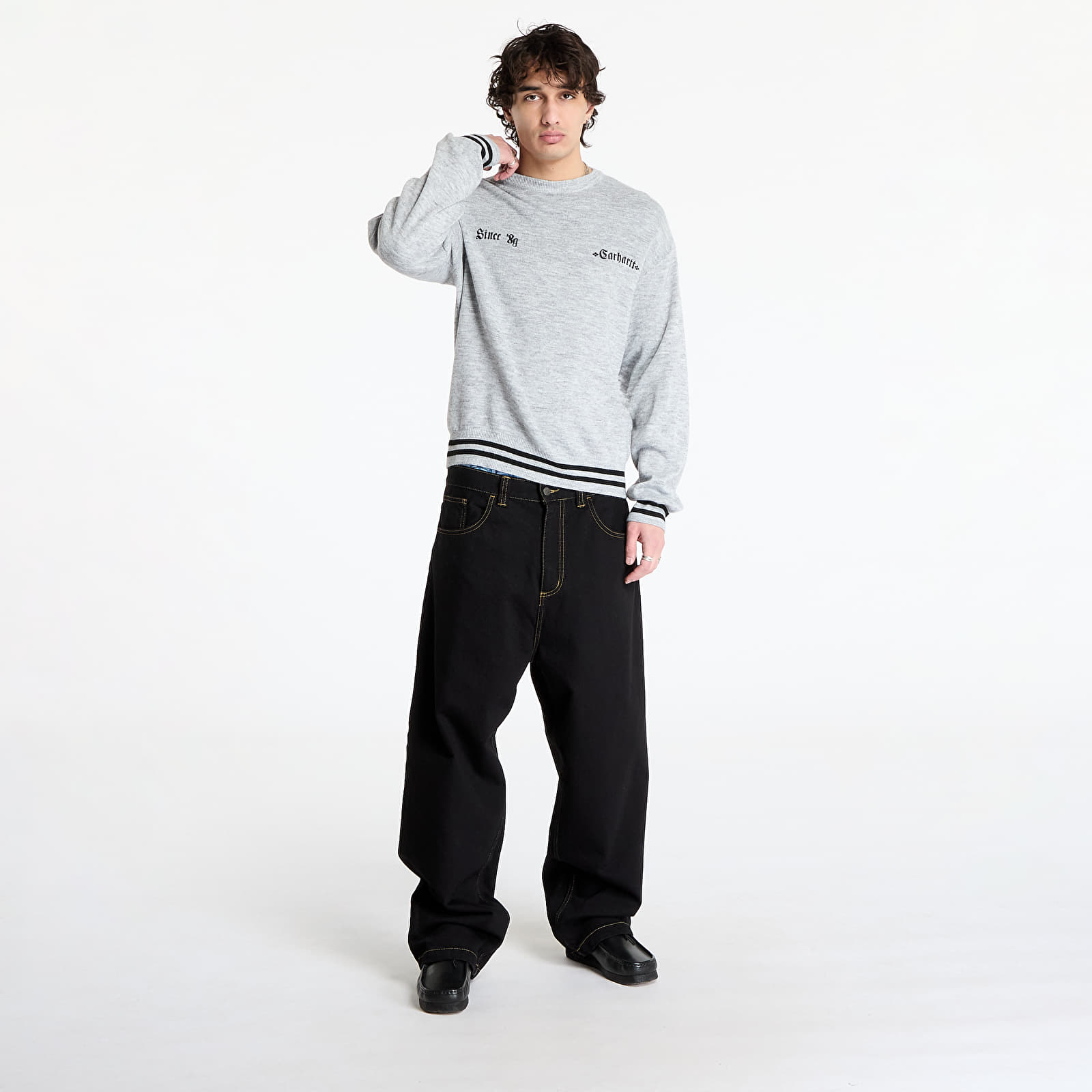 Мъжки пуловери Carhartt WIP Greatest Hits Sweater UNISEX Ash Heather/ Black