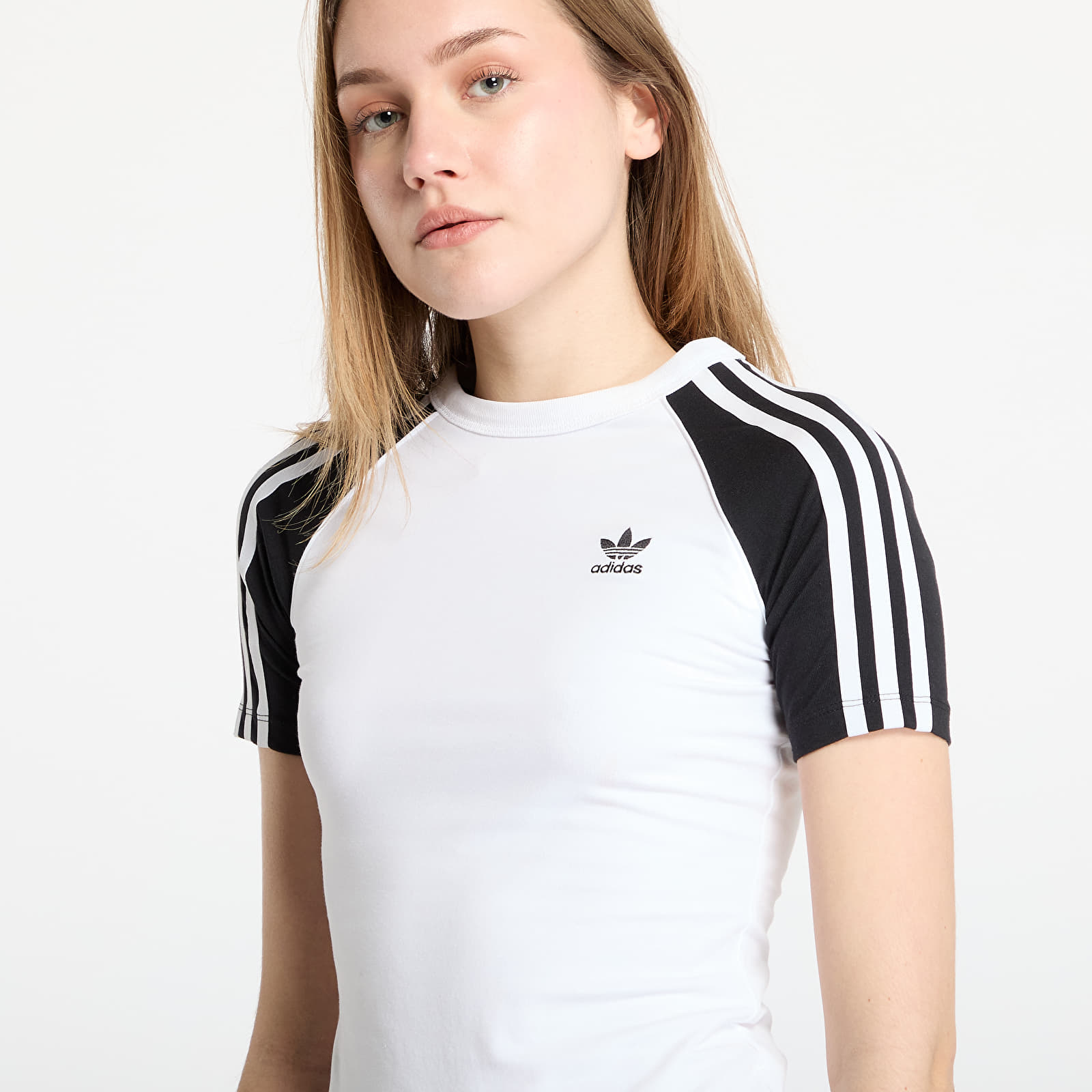 Damen-T-Shirts adidas Adicolor 3 Stripe Raglan Slim Tee White/ Black