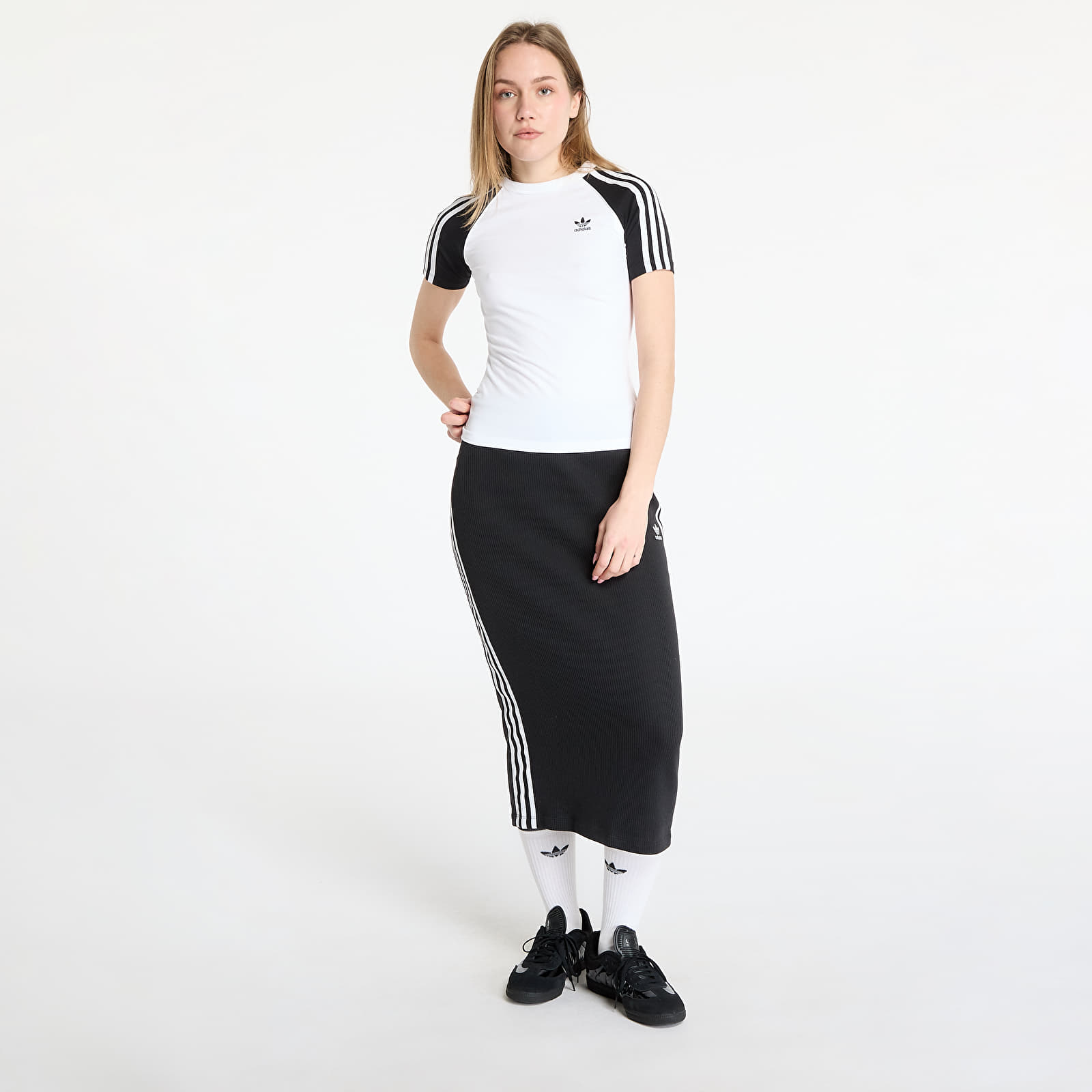 Damen-T-Shirts adidas Adicolor 3 Stripe Raglan Slim Tee White/ Black