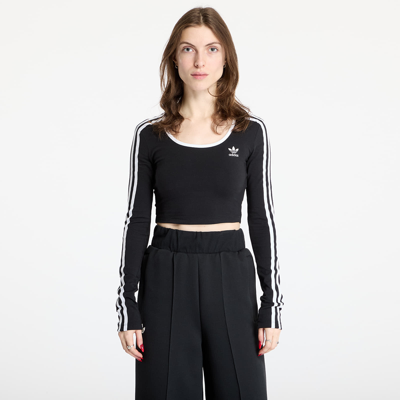 adidas Adicolor 3 Stripes Long Sleeve Crop Black M