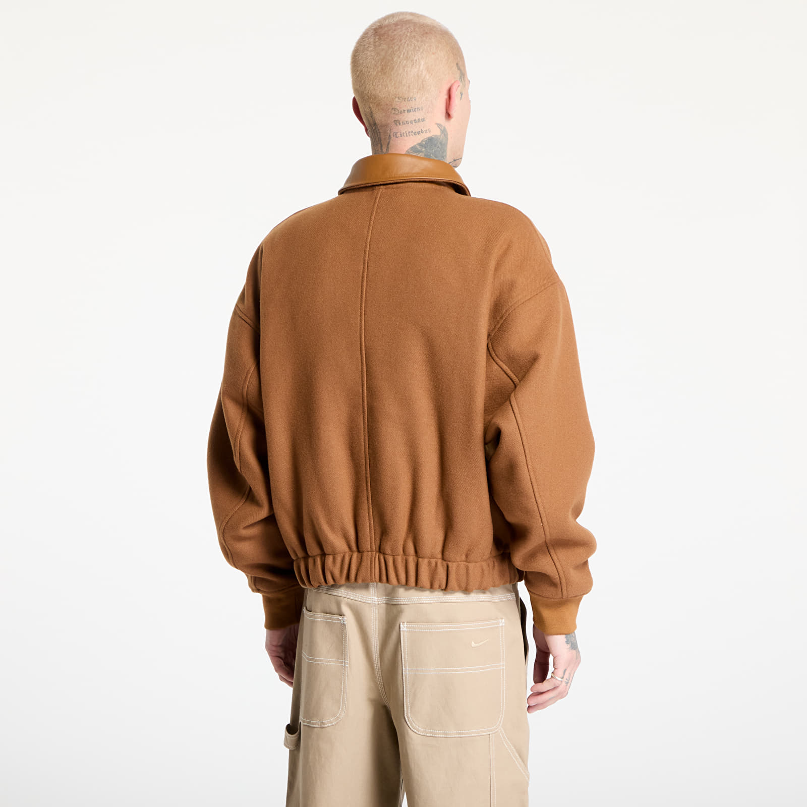Men's jackets Nike Solo Swoosh Men's Wool Varsity Jacket Light British Tan/ Light Orewood Brown/ White