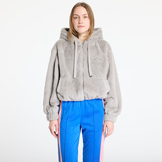 Bunda Karl Kani Metal Signature Vegan Fur Zip Hoodie Jacket Light Grey