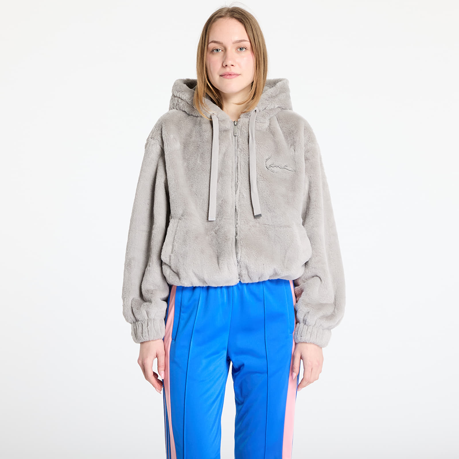 Chaquetas Karl Kani Metal Signature Vegan Fur Zip Hoodie Jacket Light Grey