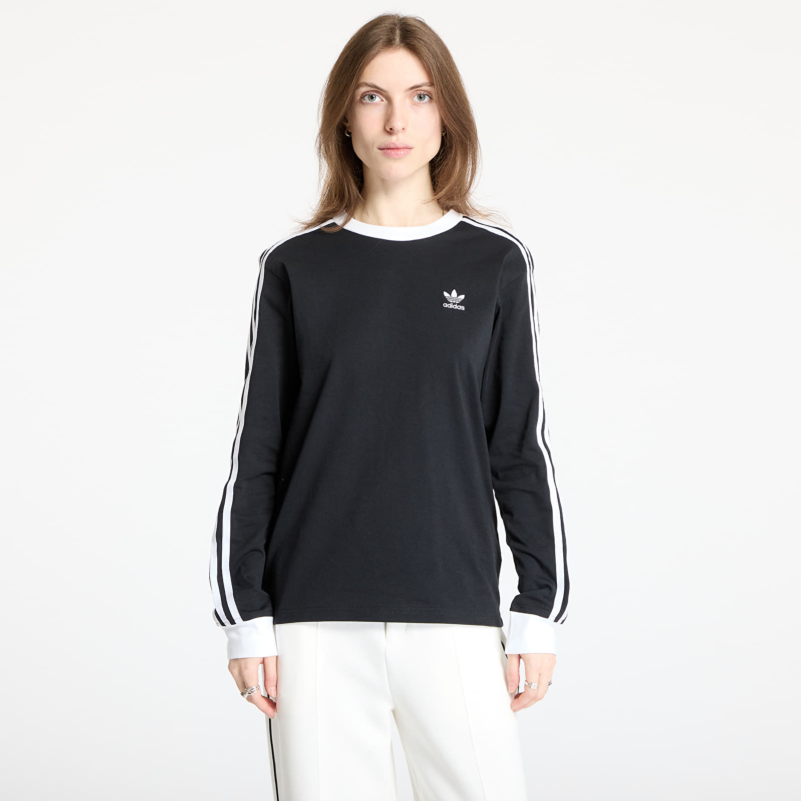 Camisetas de mujer adidas Adicolor 3 Stripe Regular Long Sleeve Black