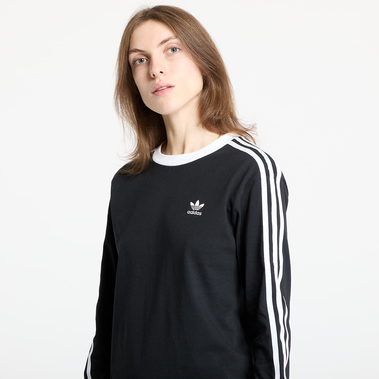Camisetas de mujer adidas Adicolor 3 Stripe Regular Long Sleeve Black