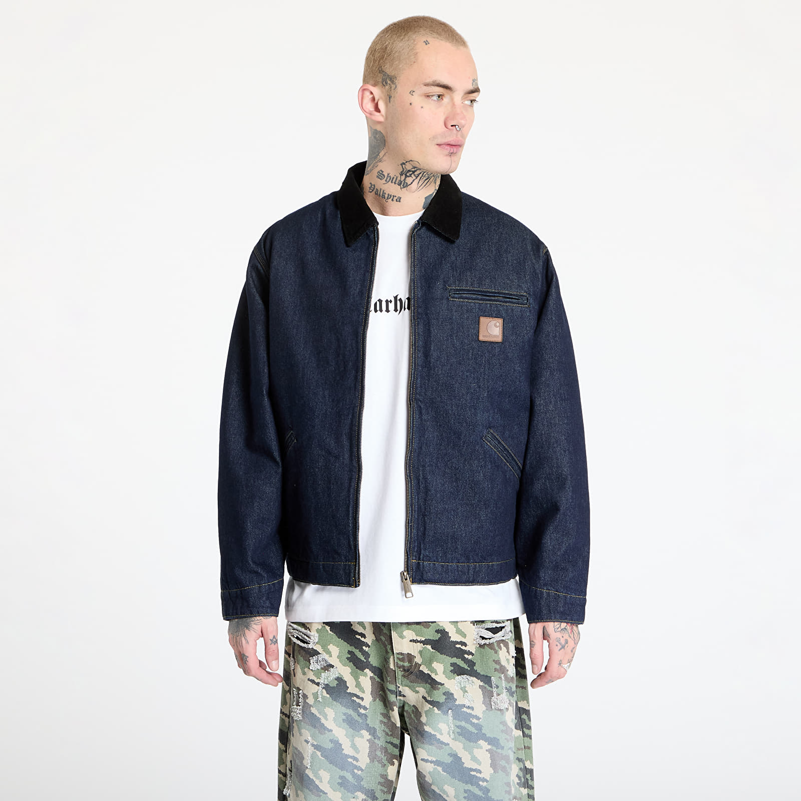 Pánské bundy Carhartt WIP OG Detroit Jacket UNISEX Blue/ Black Rinsed