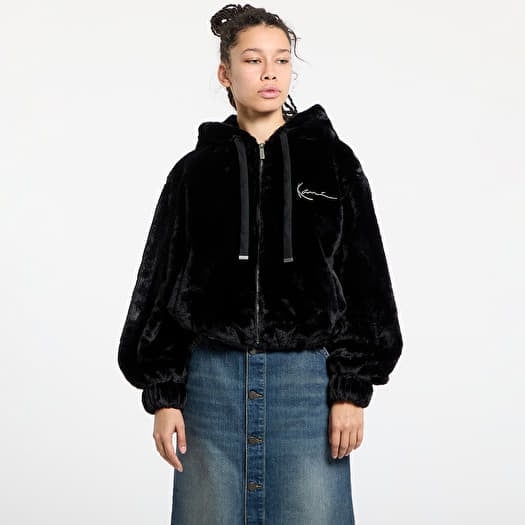 Bunda Karl Kani Metal Signature Vegan Fur Zip Hoodie Jacket Black