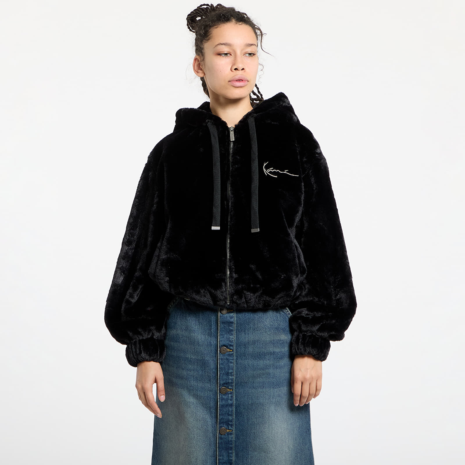 Jacken Karl Kani Metal Signature Vegan Fur Zip Hoodie Jacket Black