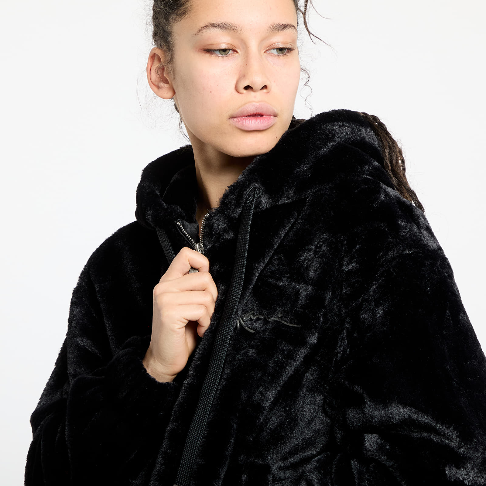 Jacken Karl Kani Metal Signature Vegan Fur Zip Hoodie Jacket Black