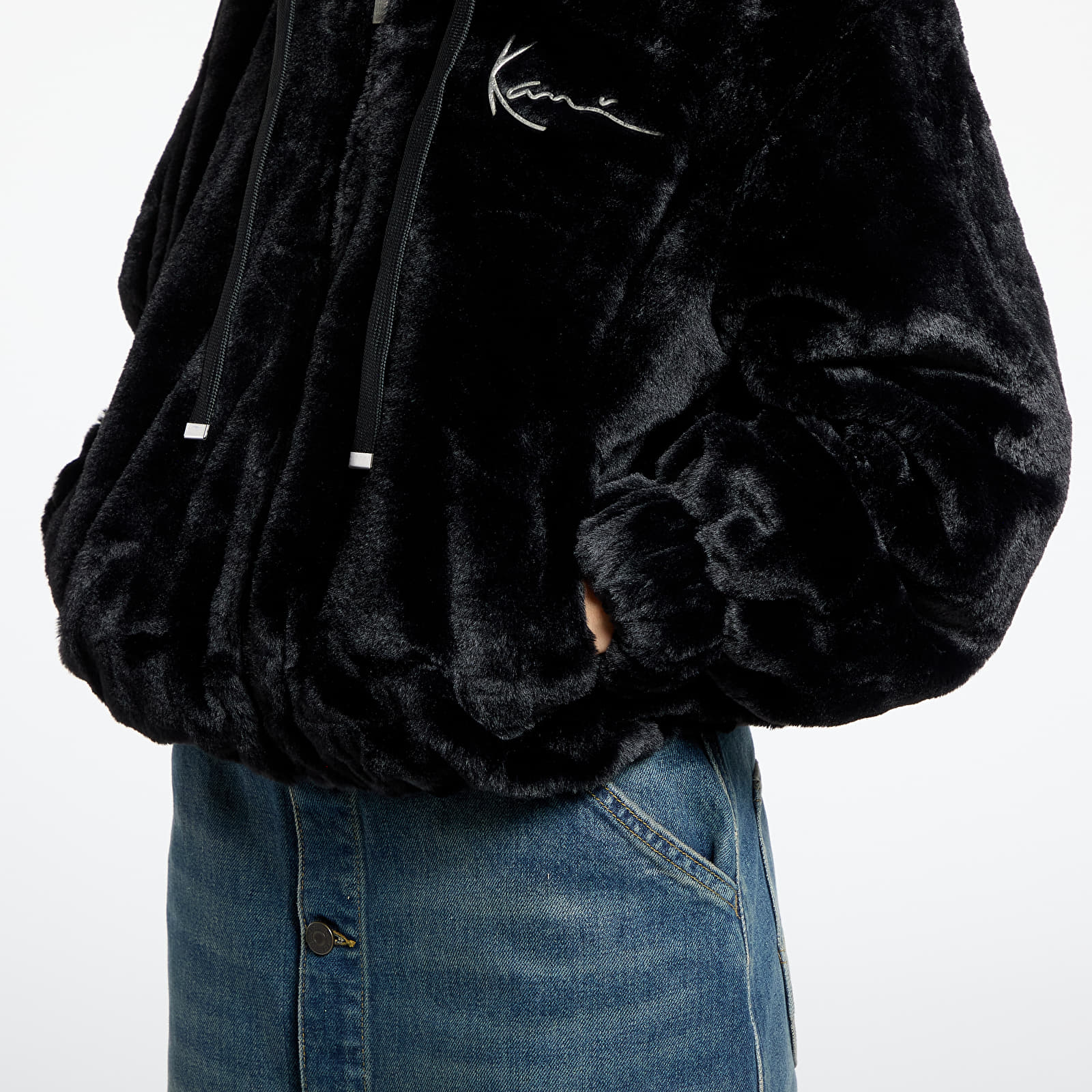 Jacken Karl Kani Metal Signature Vegan Fur Zip Hoodie Jacket Black