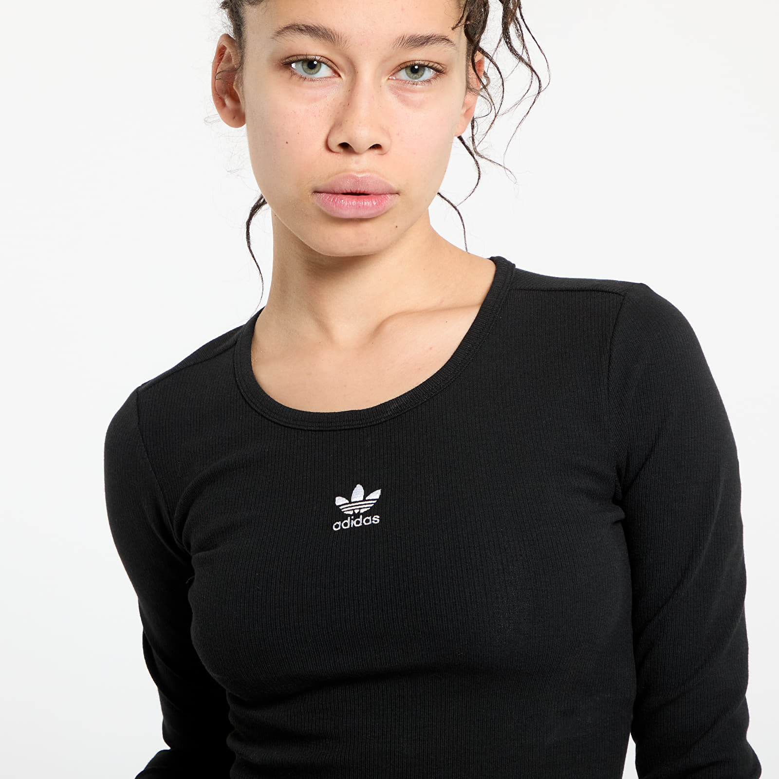 Camisetas de mujer adidas Essentials Rib Cro-Packed Longsleeve Tee Black