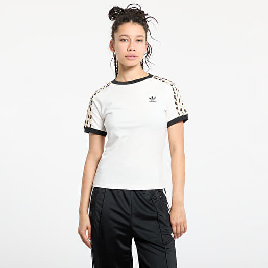 adidas Leopard 3 Stripe T-Shirt Wonder White