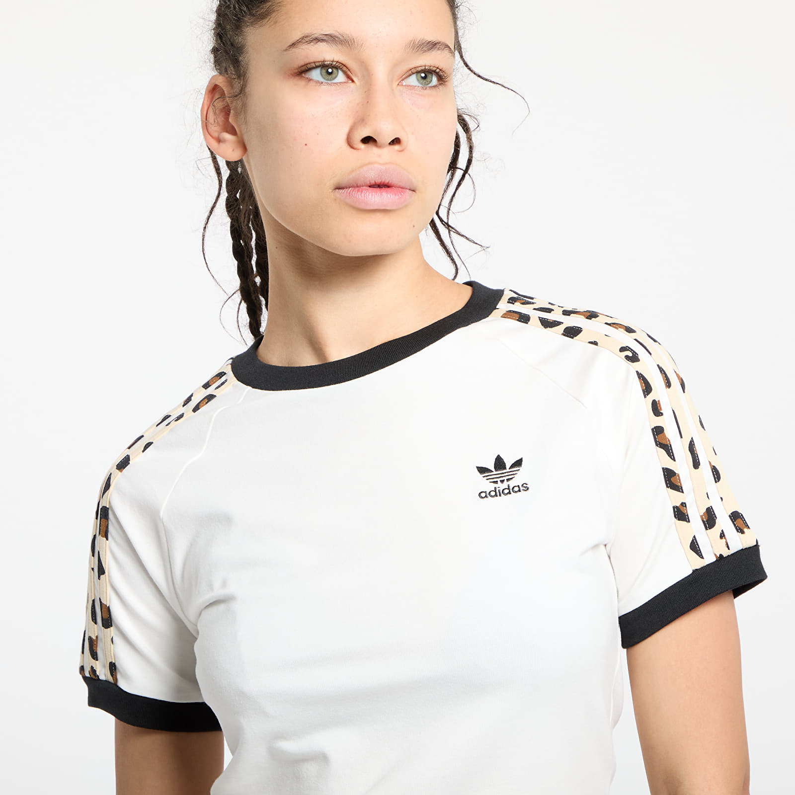Γυναικεία μπλουζάκια adidas Leopard 3 Stripe T-Shirt Wonder White