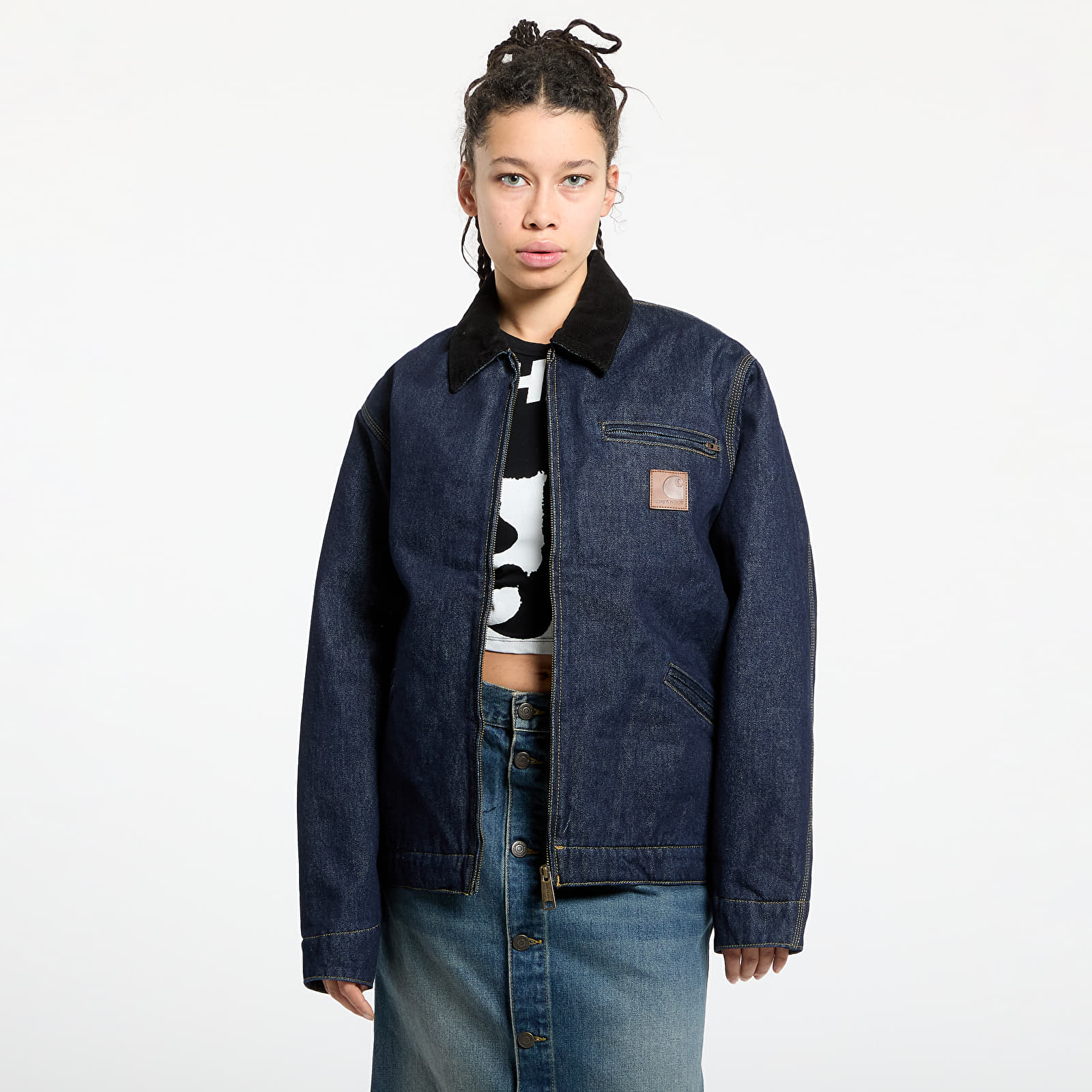 Pánské bundy Carhartt WIP OG Detroit Jacket UNISEX Blue/ Black Rinsed