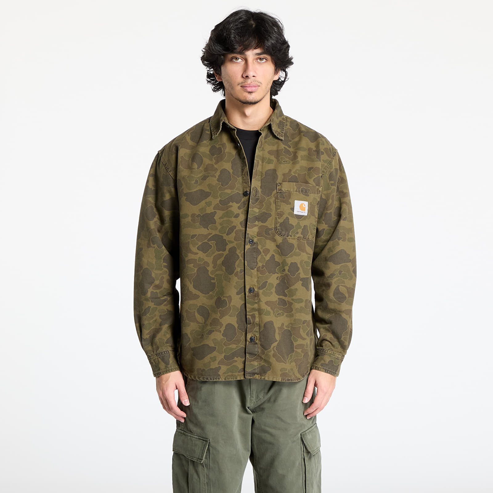 Camisas para hombre Carhartt WIP Long Sleeve Duck Shirt UNISEX Camo Duck/ Green/ Office Green Garment Dyed