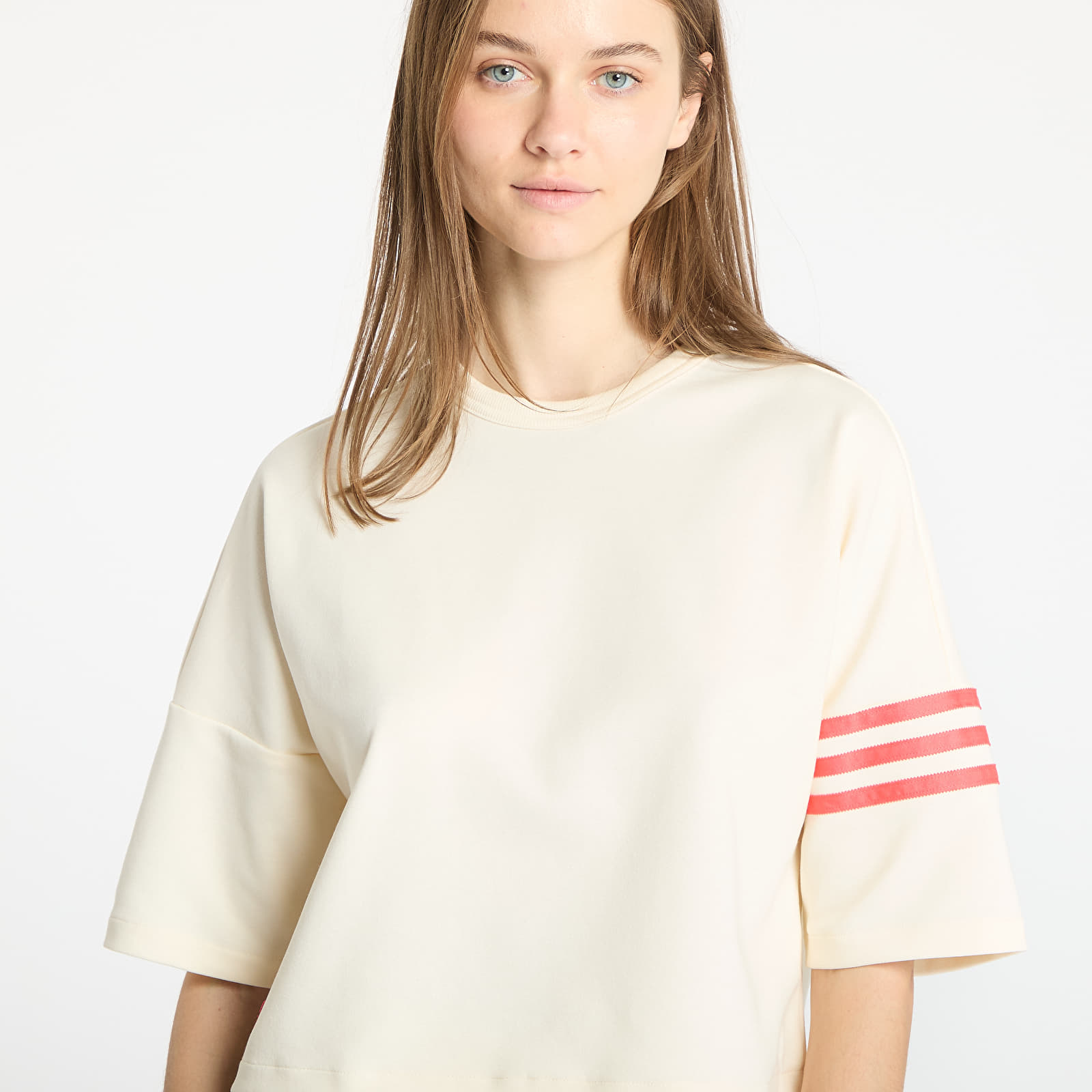 Women's T-shirts adidas Neuclassics Short Sleeve T-Shirt Cream White/ Real Coral