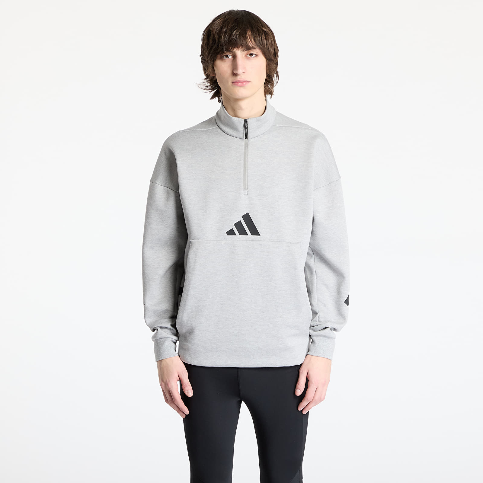 Férfi pulóverek adidas Z.N.E. Half Zip Hoodie Grey/ Medium Grey Heather