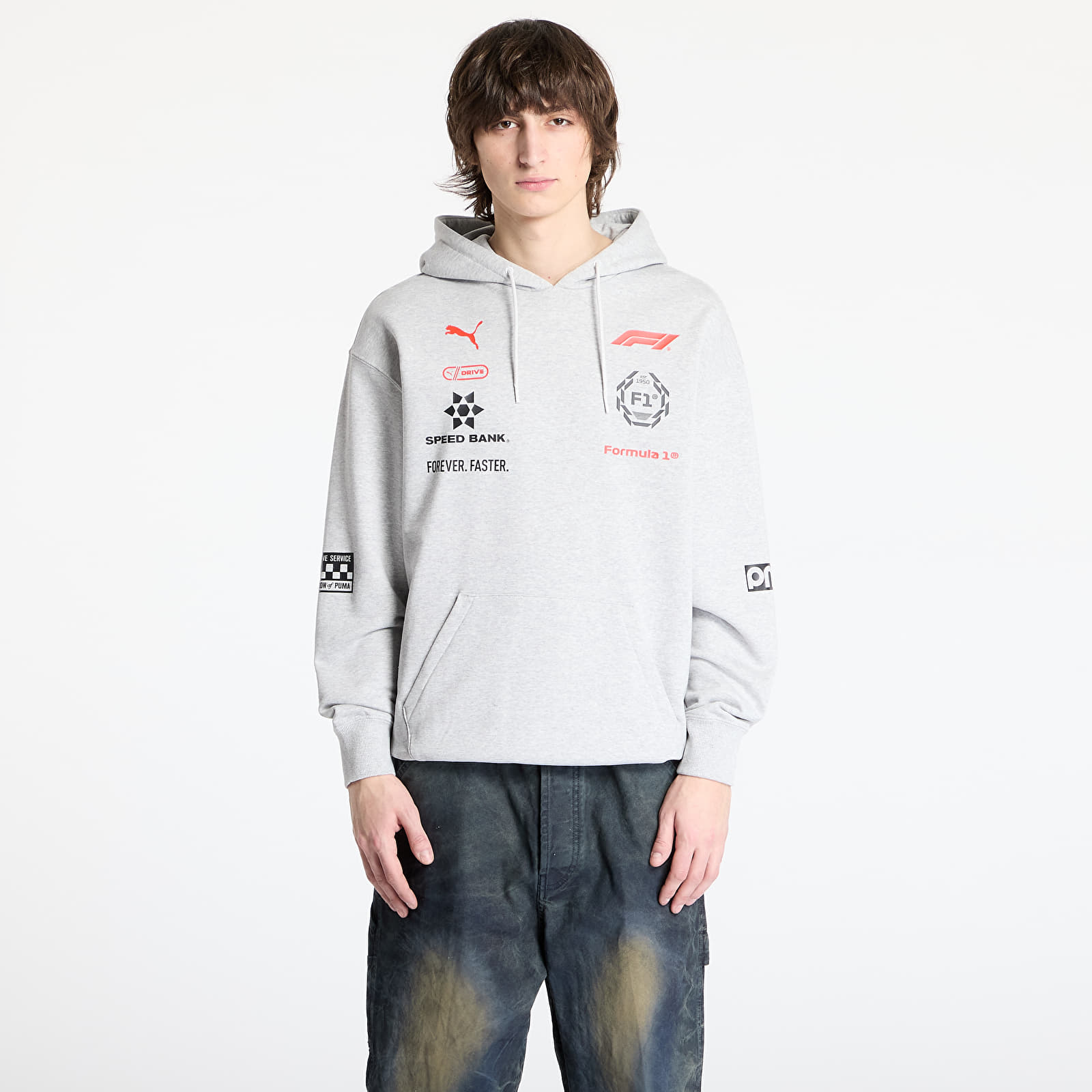 Pánské mikiny Puma F1 Racing Hoodie Light Gray Heather