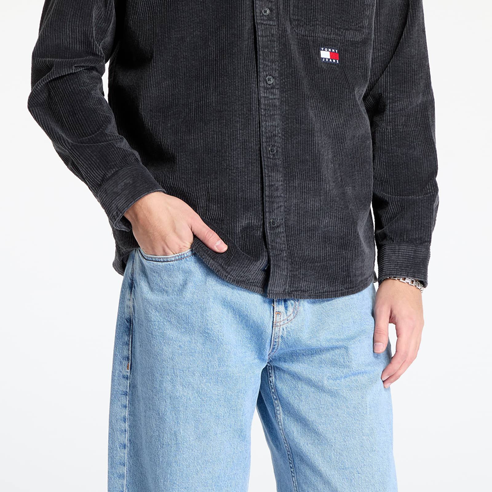 Men's shirts Tommy Jeans Relaxed Chunky Cord Overshirt Gray