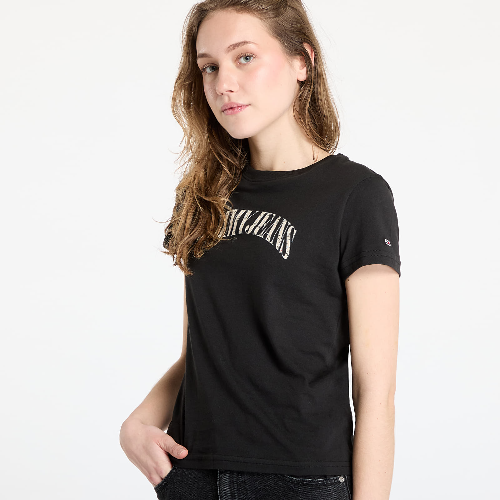 Ženske majice Tommy Jeans Regular Floral Varsity Tee Black
