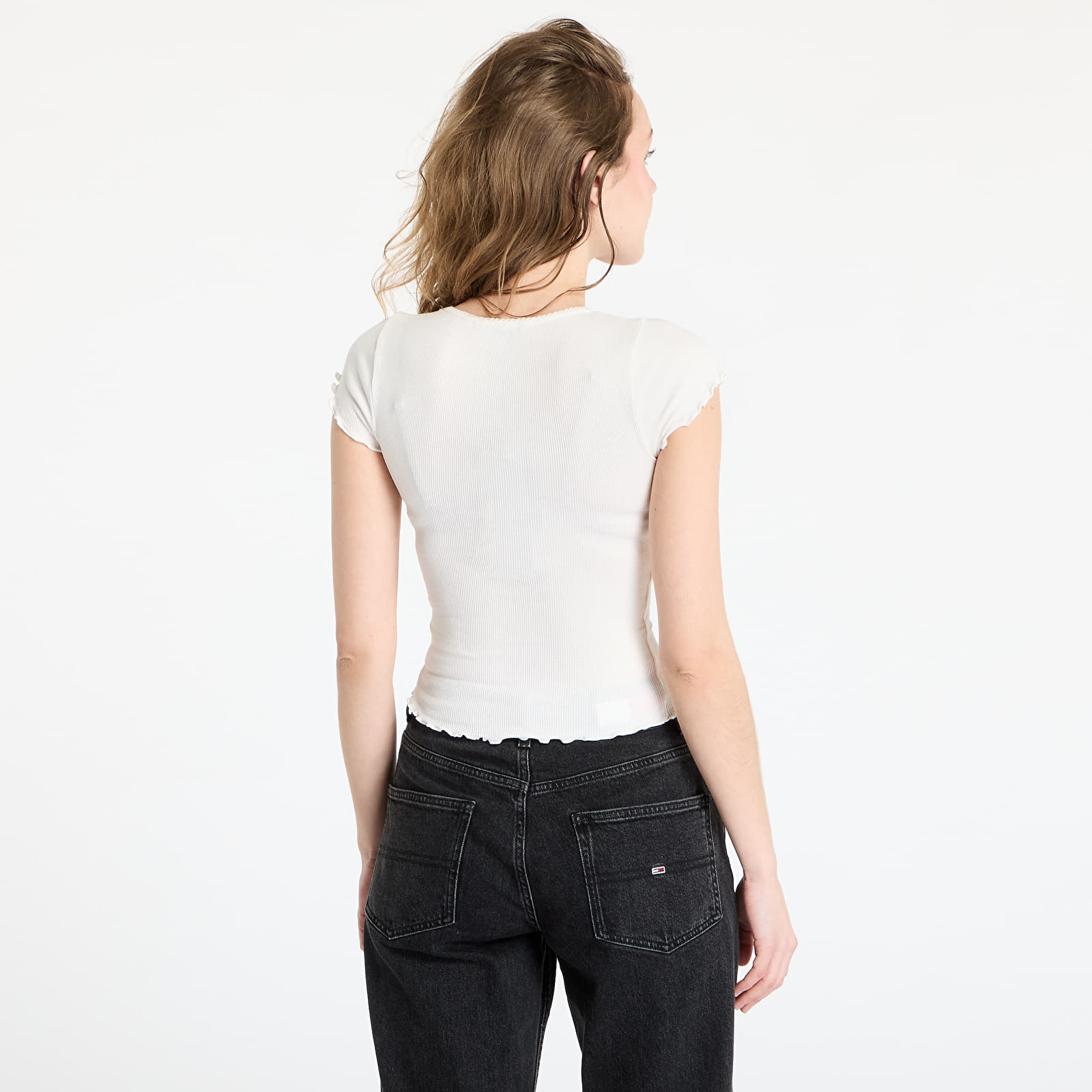 Ženske majice Tommy Jeans Slim Scallop Rib Tee White