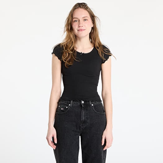 Tommy Jeans Slim Scallop Rib Tee Black