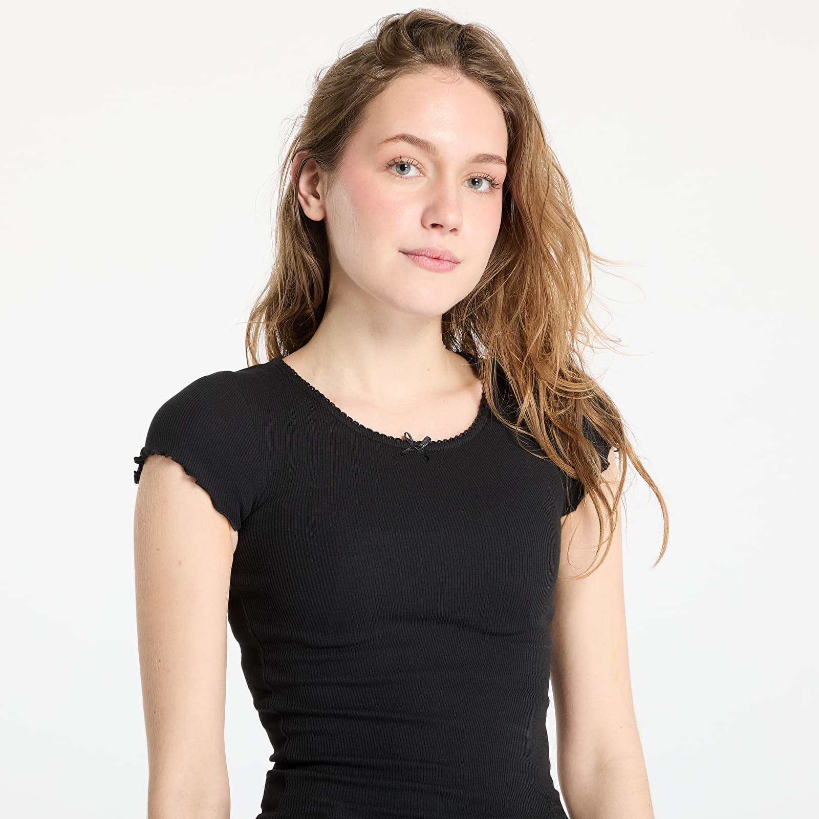 Naiste T-särgid Tommy Jeans Slim Scallop Rib Tee Black