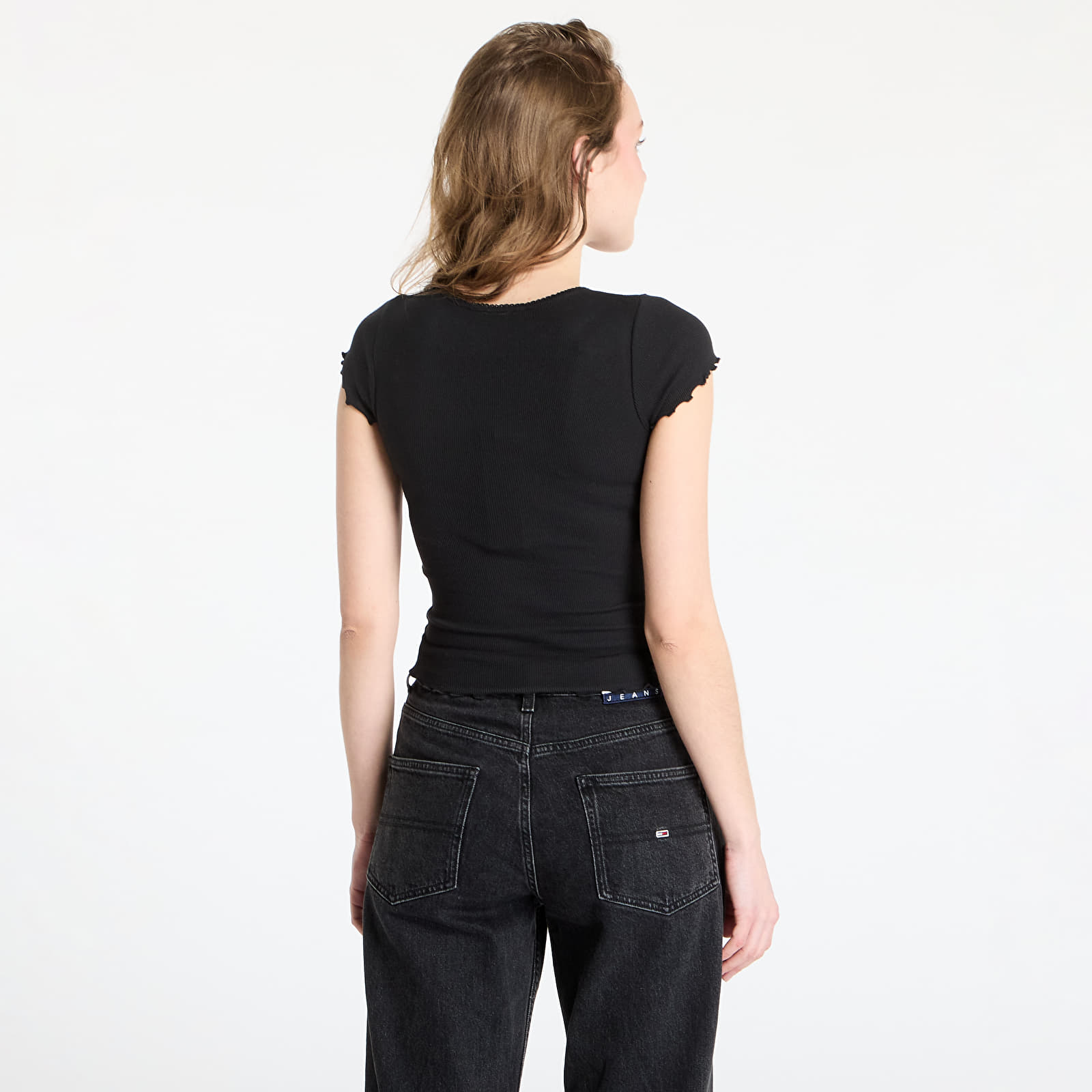 Naiste T-särgid Tommy Jeans Slim Scallop Rib Tee Black
