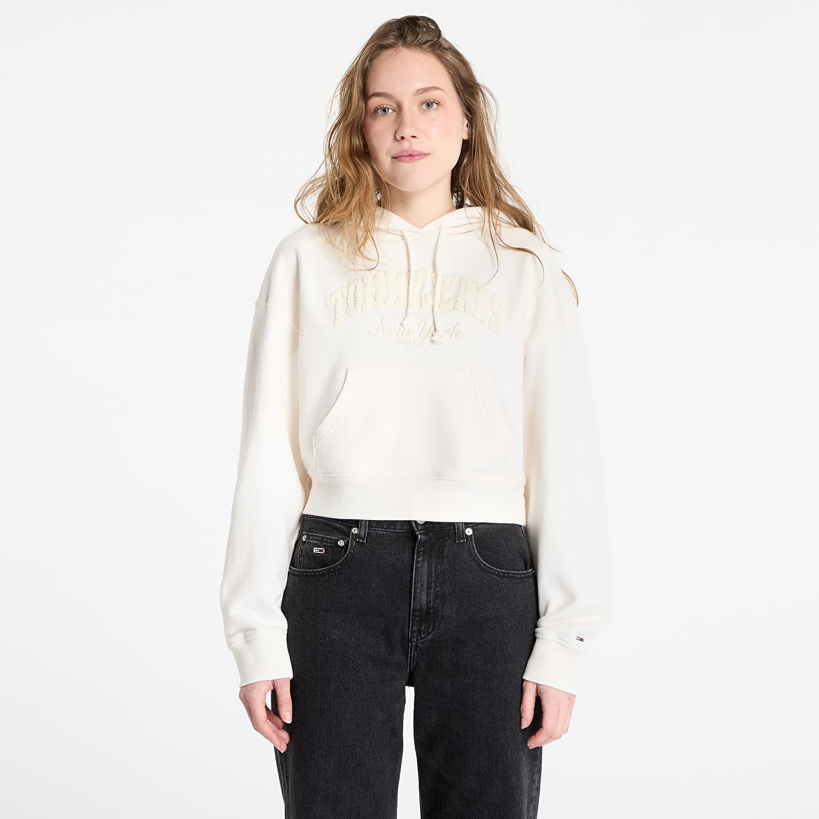 Pulóver Tommy Jeans Boxy Crop Varsity Hoodie White XS akciós termékkép 1